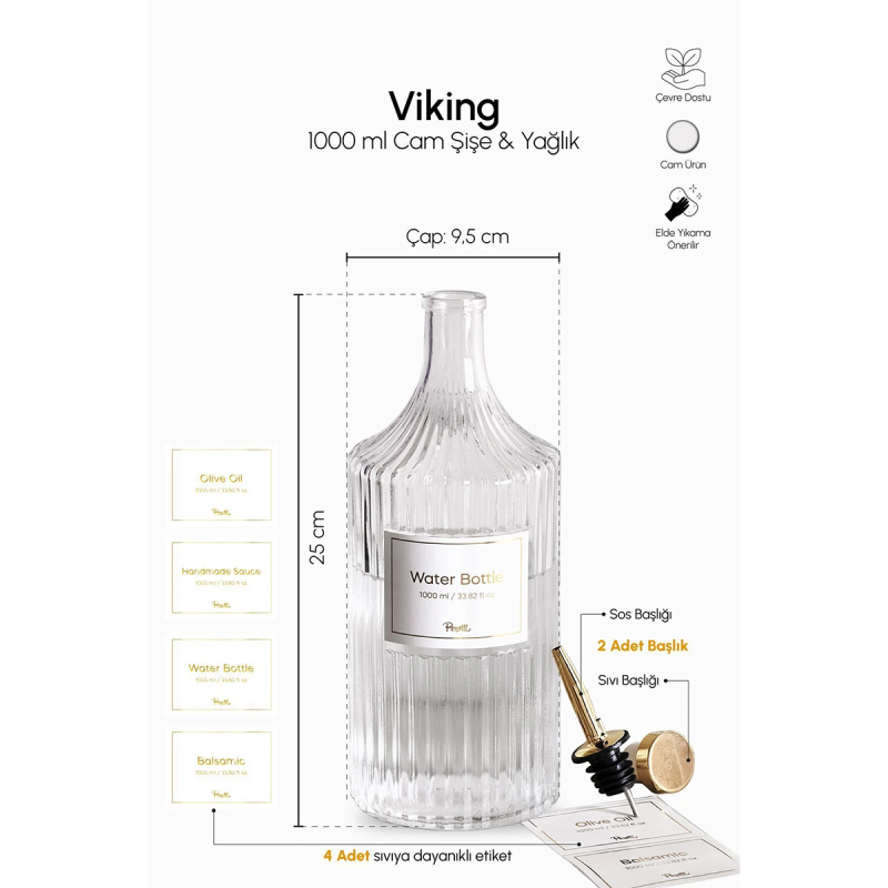 Perotti Viking Cam Şişe ve Yağlık Çift Kapaklı 1000 ml - 2