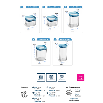 Primanova Royal Seoul Kuru Gıda 5'li Saklama Kabı Seti - 3