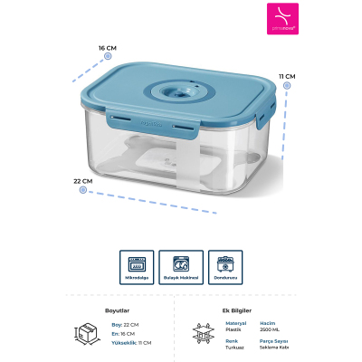 Primanova Royal Seoul Taze Ürün Saklama Kabı Pp 2500 ml Gıda ile Temasa Uygundur - 5