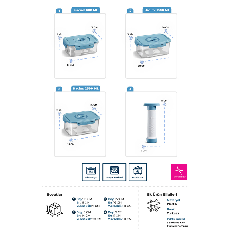 Primanova Royal Seoul Taze Ürün Saklama Kabı Seti 4 Parça - 6