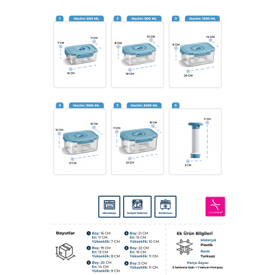 Primanova Royal Seoul Taze Ürün Saklama Kabı Seti 6 Parça - 5