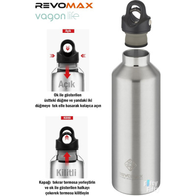 Revomax Paslanmaz Çelik Vakumlu Matara Gri 950 ml - 2
