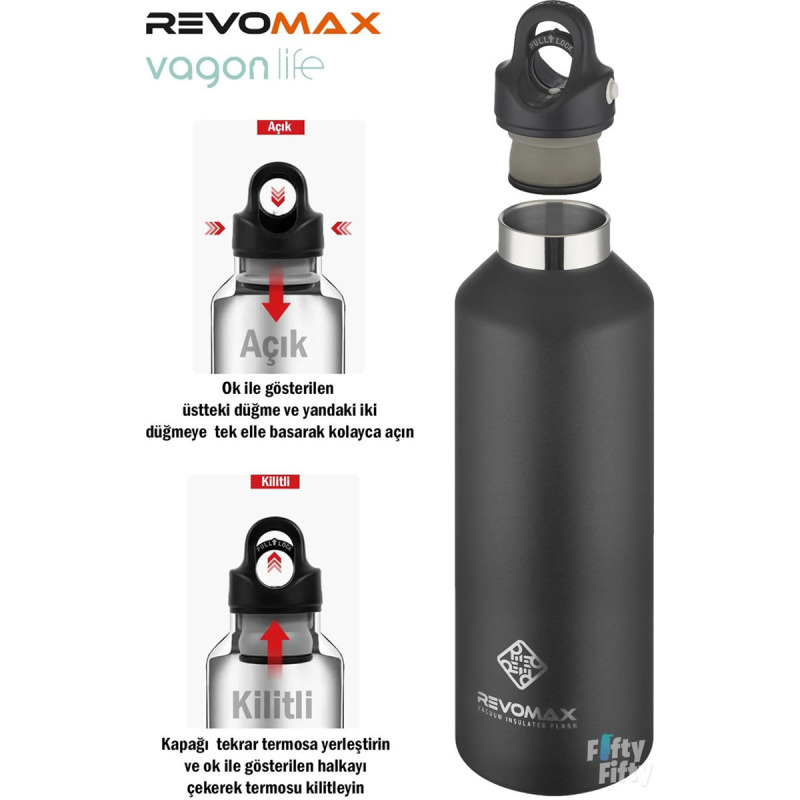 Revomax Paslanmaz Çelik Vakumlu Matara Siyah 950 ml - 2