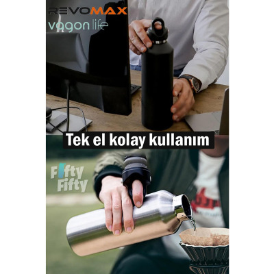 Revomax Paslanmaz Çelik Vakumlu Matara Siyah 950 ml - 4