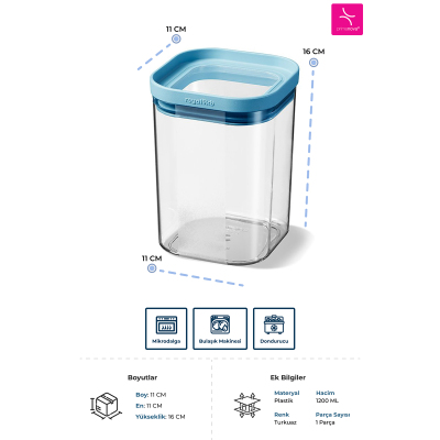 Royal Seoul Kuru Gıda Saklama Kabı Pp 1200 ml Gıda ile Temasa Uygundur - 3