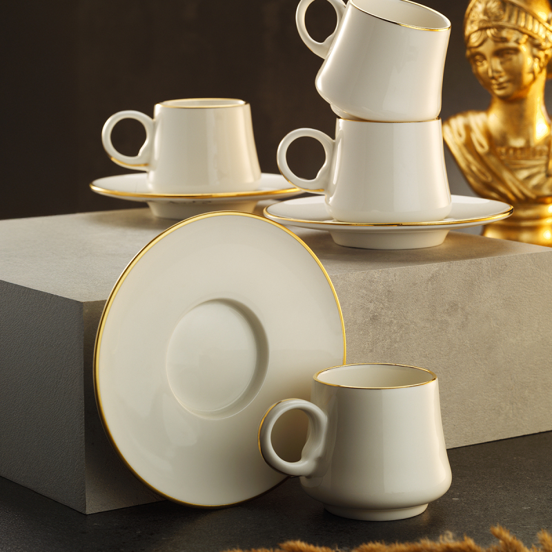 Sandro Moreno 1453 Line Gold Yüzük 12 Parça 6 Kişilik Kahve Fincan Takımı 90 ml - 1