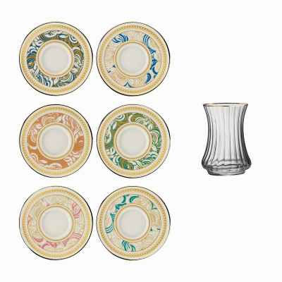 Sandro Moreno 1453 Şal Optik 12 Parça 6 Kişilik Çay Seti 110 ml - SANDRO MORENO