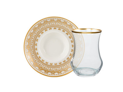 Sandro Moreno 1898 Gravür Nakkaş Gold 12 Parça 6 Kişilik Çay Takımı 150 ml - SANDRO MORENO