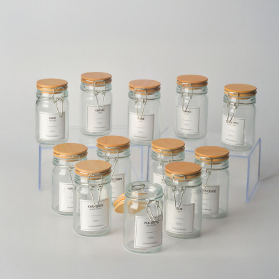 Tohana Bambu Kapaklı Kelepçeli 12'Li Cam Baharatlık - TOHANA