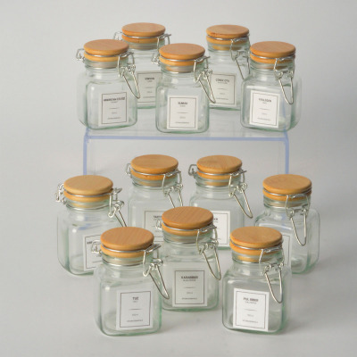 Tohana Bambu Kapaklı Kelepçeli 12'Li Cam Baharatlık - TOHANA