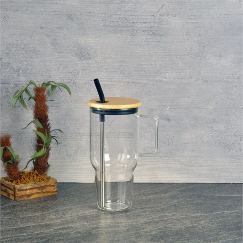 Tohana Maxi Bambu Kapaklı Cam Kupa Siyah 1000 ml - 1