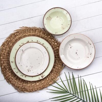 Tulu 24 Parça Yemek Seti Lala Kombin Antik Fıstık - TULU