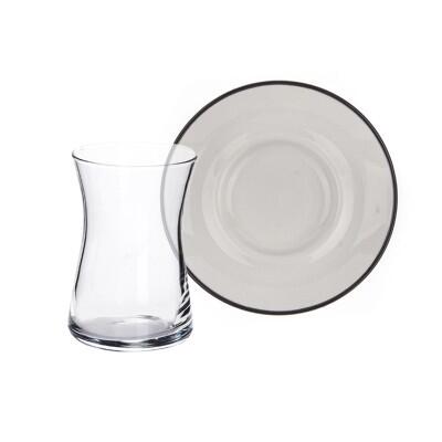 Tulu Beyza Krem+Siyah Fıle 12 Parça 6 Kişilik Çay Seti - TULU PORSELEN