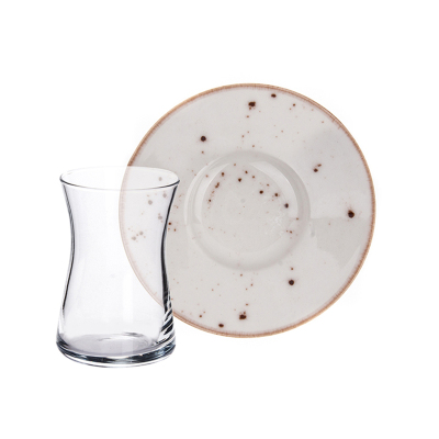 Tulu Heybeli Çay Seti 12 Parça Reactive 46 Krem - TULU PORSELEN