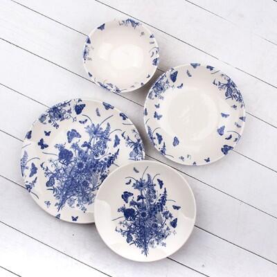 Tulu Klasik Form Mavi Desenli 24 Parça 6 Kişilik Yemek Takımı - TULU PORSELEN