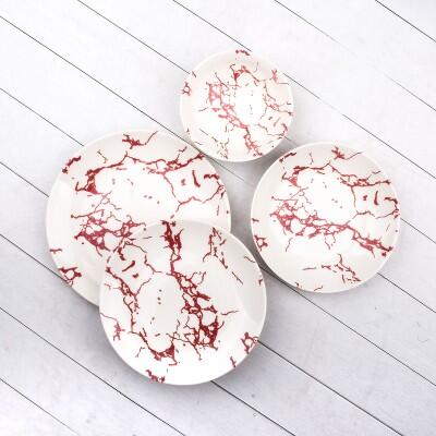 Tulu Klasik Yemek Takımı Bs1136 Kırmızı Mermer 24 Parça - TULU