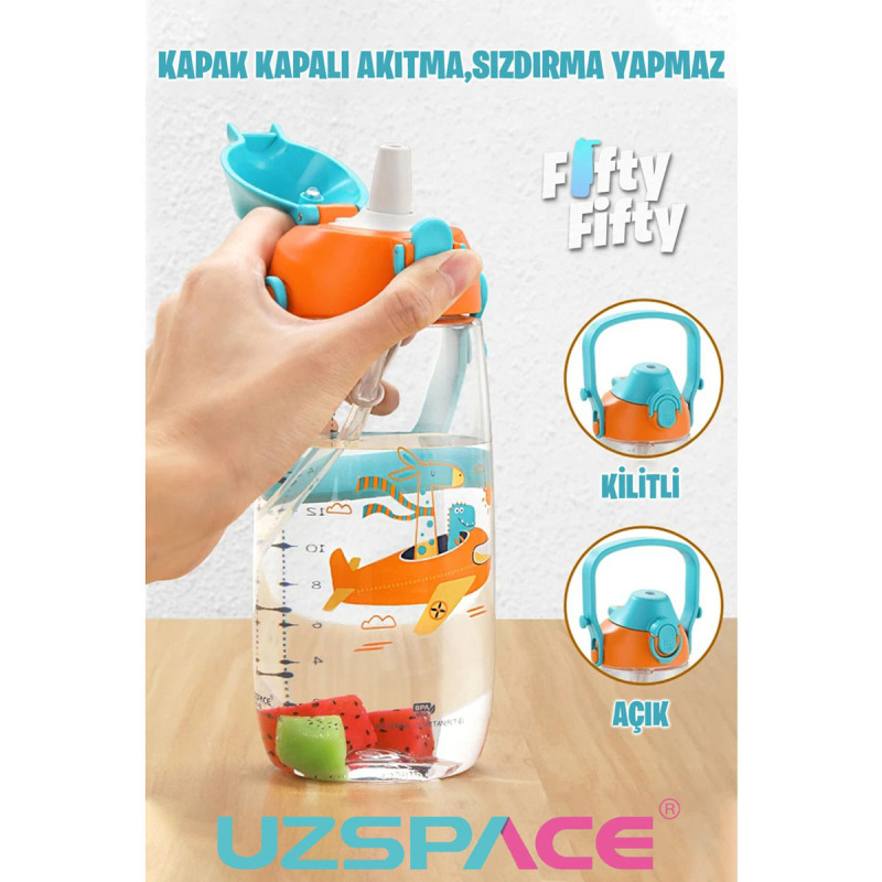 Uzspace Tritan Pipetli Çocuk Matarası Pembe 500 ml - 4