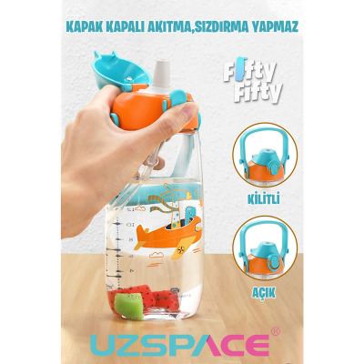 Uzspace Tritan Pipetli Çocuk Matarası Turuncu 500 ml - 4