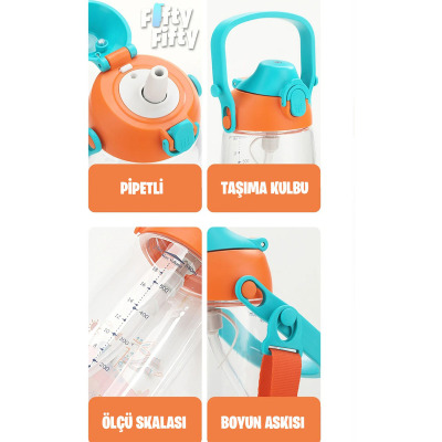 Uzspace Tritan Pipetli Çocuk Matarası Turuncu 500 ml - 3